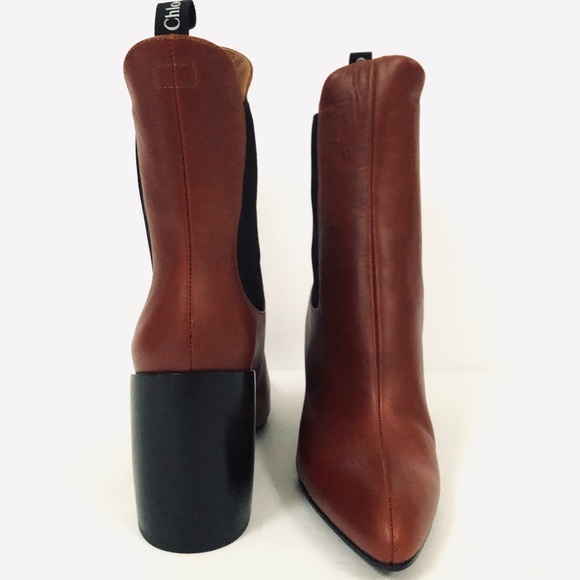 Chloe Wave Leather Chunky Block Heel Ankle Boots - Picture 7 of 8